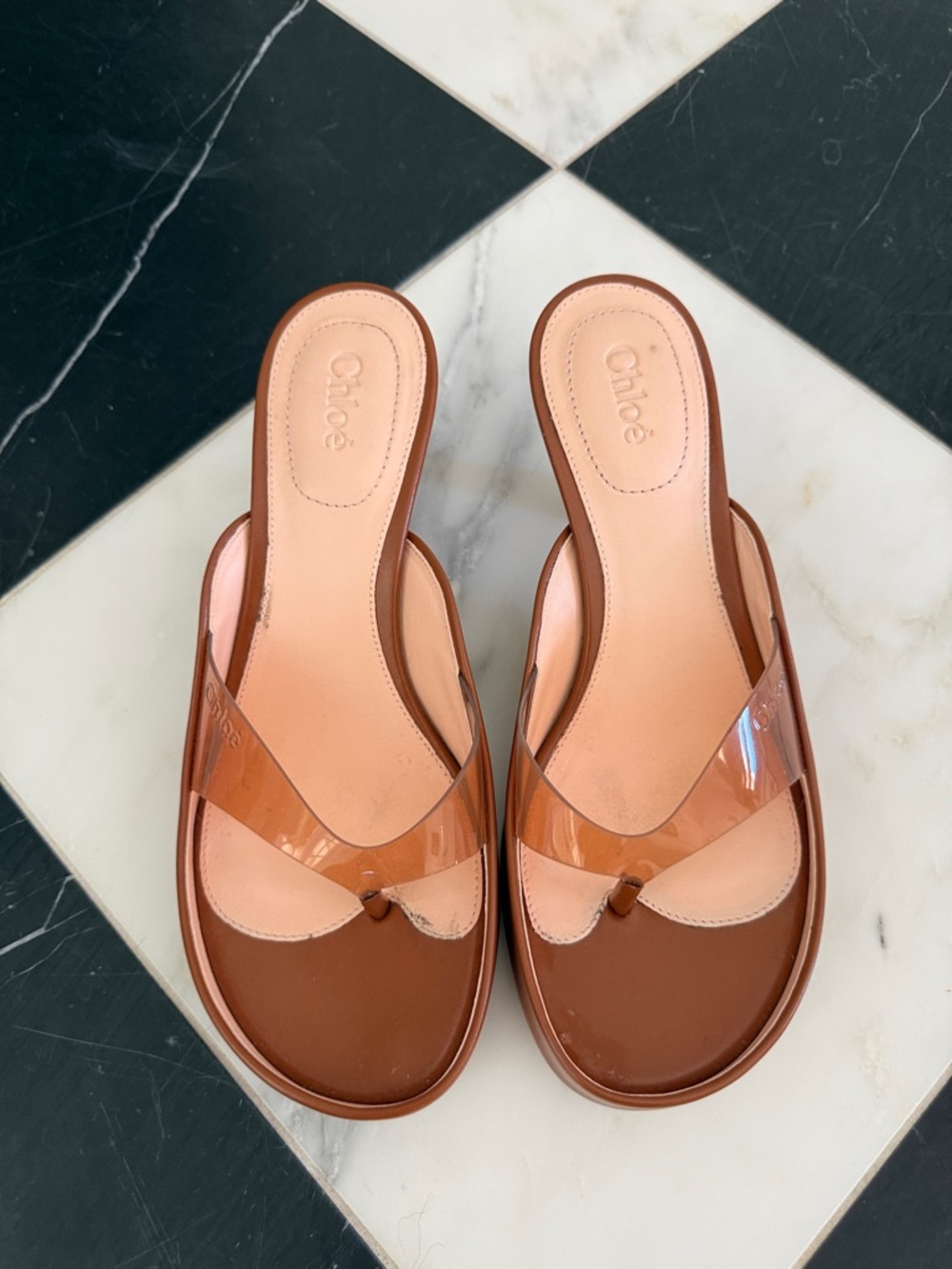 2026 Chloe Brown Jelly Toe-Post Slide Mules